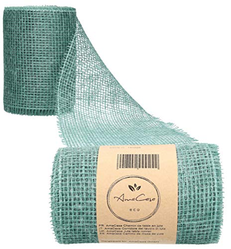 AmaCasa ECO Jute ECO Tischläufer Tischband 15cm Breit/10m Länge Juteband | viele Farben | Tischband Deko Hochzeit (15cm, Cadet Blau)