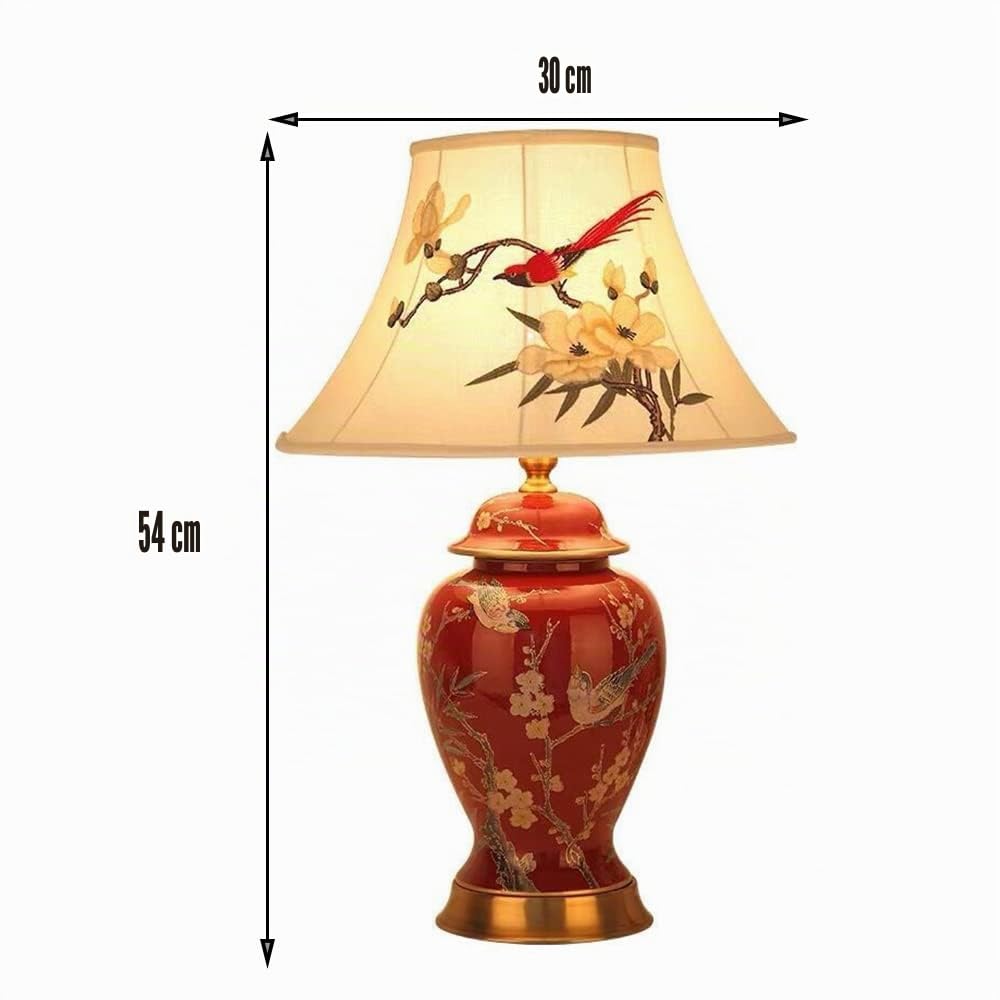 Lampada da tavolo o da comodino, lampada da tavolo in ceramica con paralume in tessuto, D30 x H54, lampadina E27, rosso