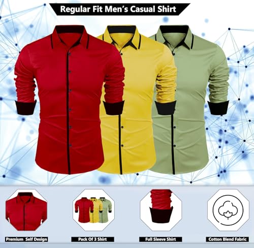 Image of Zombom Combo of Men's Cotton Blend Solid Regular Fit Casual Full Sleeves Shirts (Pack of 3)