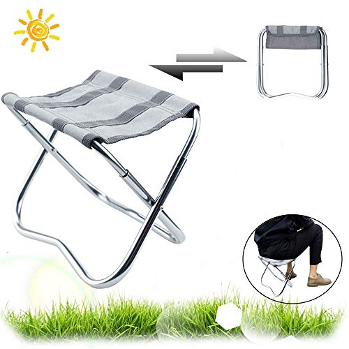 Taburete Acampa Plegable, Taburete Plegable Camping Portatil, Mini Taburete Portátil, Ultraligero Aleación de Aluminio y Tela Oxford, para Acampar, Pesca, Senderismo, Picnic, Jardín y Playa(Gris)