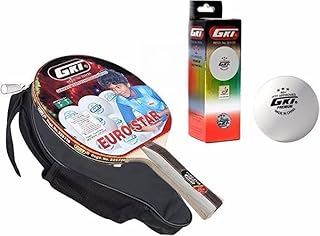 GKI Euro Star tenis de mesa Combo Set (GKI Euro Star + GKI Premium 3 Star 40 – Raqueta de tenis de mesa tenis de mesa bola, caja de 3 – color blanco) con