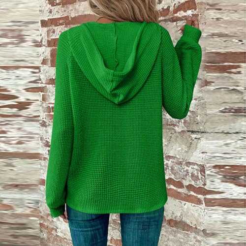 Hoodies for Women Oversized Waffle Knit Long Sleeve Button Down Shirt V Neck Crochet Tunic Pullover Sweaters Tops4