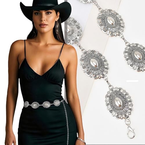 2PCS Western Concho Chain Belt for Women Cowgirl Belt Waist chains Belt for Country Concert Outfit Dresses Jeans3