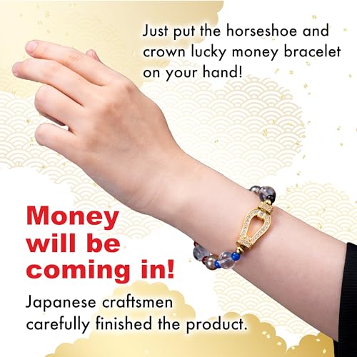 Japan lucky charm money luck bracelet horseshoe crown beads fengshui gold crystal wealth japanese traditional stretch men women unisex natural stone positive energy cool present casual2