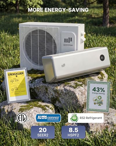 Image of Upstreman 12000 BTU Mini Split AC /Heating System, 115V Silver Mini Split Air Conditioner, 20 SEER2 Ductless Split AC, Energy Efficient Inverter, WiFi Control, with Mounting Bracket, Up to 750 Sq.Ft
