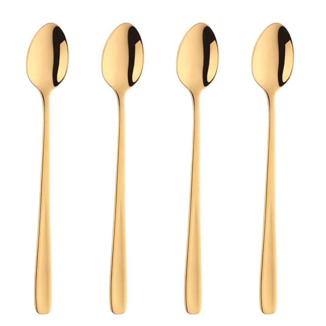 Elyebxj 20cm 4PCS Stainless Steel Latte Spoons, Long Coffee Sundae Ice Cream Dessert Cocktail Spoon, Golden