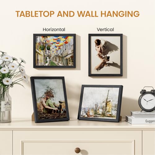 Image of 7x9 Picture Frame,Solid Oak Wood 7 inchx9 inch Photo Frame, Black Color Tempered Real Glass 7 by 9 Wooden Frames with No Mat,9x7 Picture Frames for Wall or Tabletop Display
