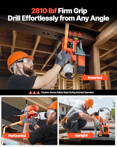 Image of VEVOR Magnetic Drill Press, 1400 W, 2 in Boring Diameter, 2810 lbf Power Portable Mag Drill Press, 0-800 RPM Adjustable Speed, with Weldon Shank, for Metal Surface, Industrial and Home Improvement