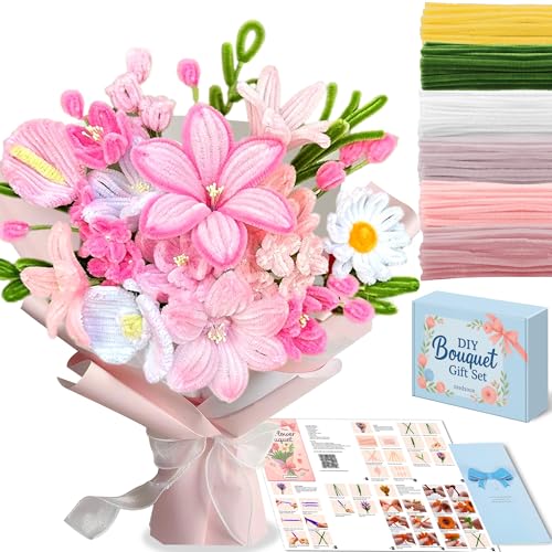 NREDXOON Pipe Cleaner Flower Kit for Adults, DIY Pink Lily & Tulip...