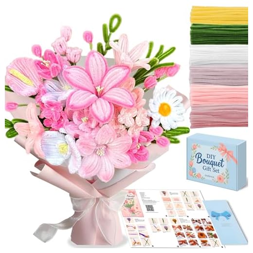 NREDXOON Pipe Cleaner Flower Kit for Adults, DIY Pink Lily & Tulip Bouquet Making Kit, Relaxing Craft for Stress Relief, Thoughtful Handmade Birthday Gift for Mom, Women