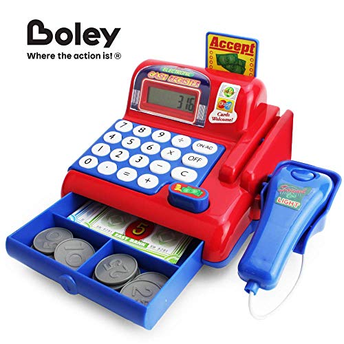 Boley Toy Cash Register with Scanner Red and Blue Toddler Cash