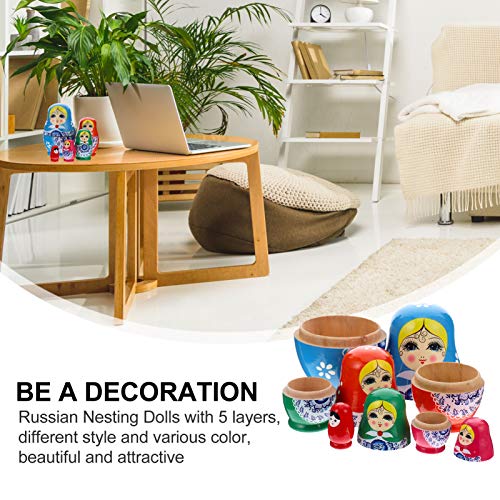 Toyvian Russische Matroschka Puppen 5 traditionelle Babuschka Matrjoschka Holzpuppen Mädchen Figuren Stapeln Puppen Spielzeug Geschenk für Kinder Geburtstag 11 cm hohe Zufälliger Stil