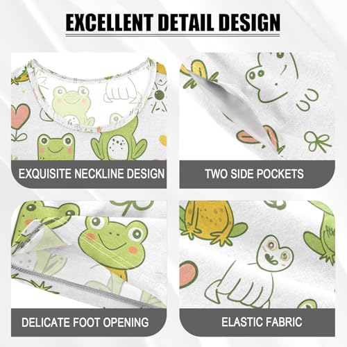 ALAZA Cute Frog Heart Blossom Pajamas Set Short Sleeve Cotton Sleepwear Summer Pjs 2 Piece 5-14Y4