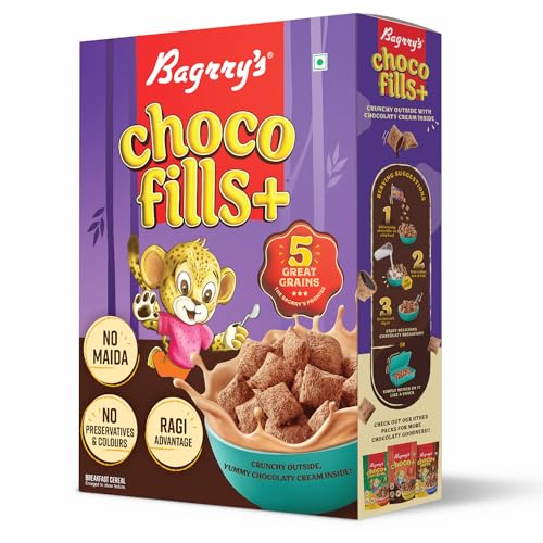 Image of Bagrrys Choco Fills Plus | 5 Grain Goodness | Ragi Advantage | Source of Fibre | Kids Cereal | Choco Fills, 250 g Box