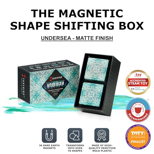 Image of Shashibo Shape Shifting Box - Award-Winning, Patented Fidget Cube w / 36 Rare Earth Magnets - Transforms Into Over 70 Shapes, Gift Box, Download Fun in Motion Toys Mobile App (Undersea, 2 Pack)