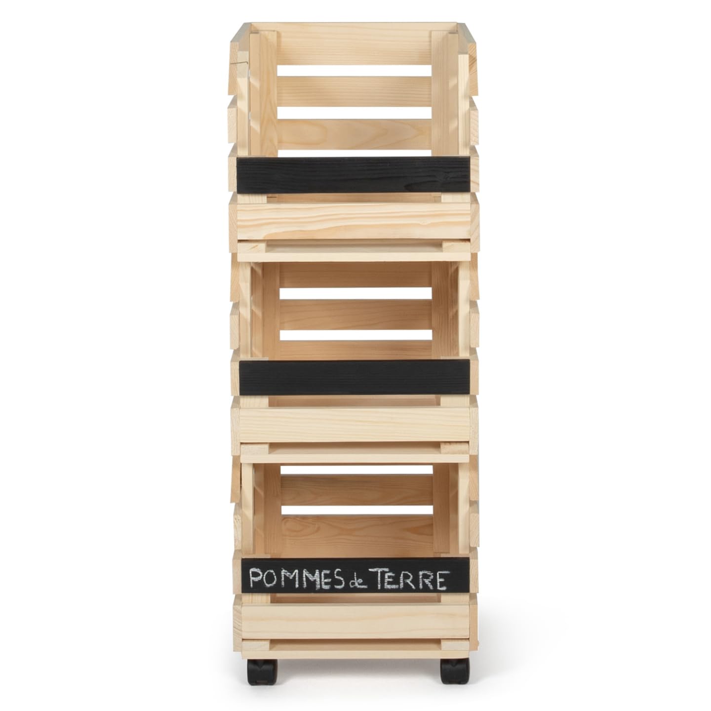 IDMarket - Carrello portavivande con 3 cestelli in legno per frutta e verdura