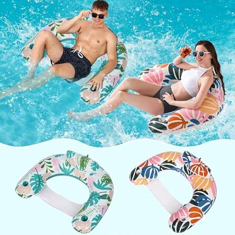 OKSUWATER 2 Pack Pool Chair Float, Inflatable Pool Floats Lounger with Cup Holders, Floating Pool Chair Floaties for Adults Summer Sunbathing Swimming Pool Party Beach Water Fun, OKPF-0001 Cover