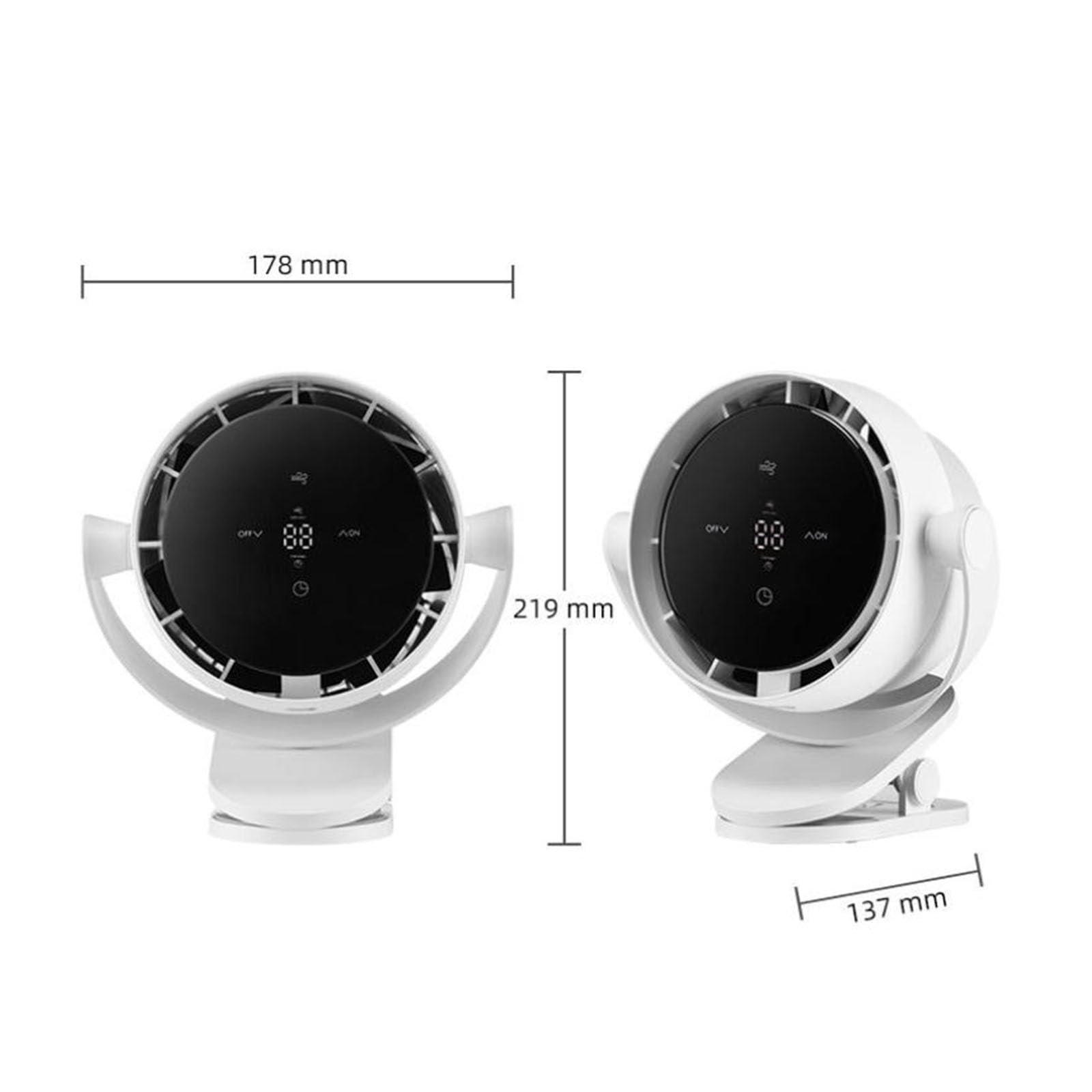 Ventilatore Portatile Ricaricabile con Clip, Ventole da Tavolo Silenziose con Clip da 4000 Mah con Display Led, Timer a 9 Velocità, Controllo della Velocità Infinita a 100 Fasi, Ventilatore Rotante