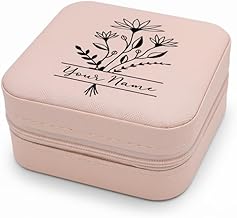 Your Name Customised Mini Jewellery Storage Box For Women Travel Rings, Pendant, Earrings, Necklace Storage Case 4X4 Inch Diwali Giftts Faux Leather (Peach)