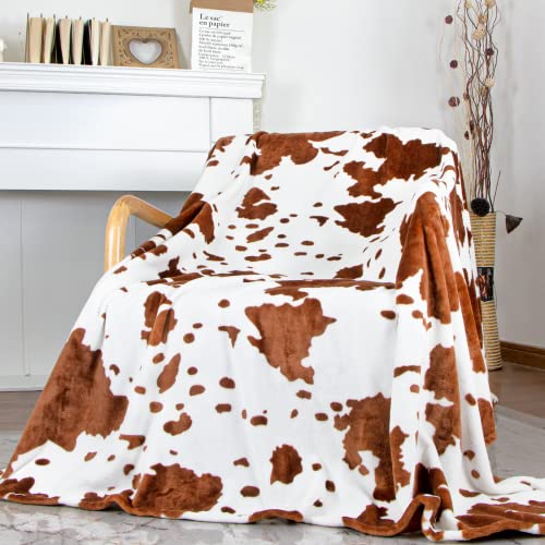Cow Print Blanket Brown White Cow Print Throw Blanket Lightweight Fleece Blanket with Cow Print Couch Sofa 50x60 inch Perfect Cow Gift Boys Girls Adults Student