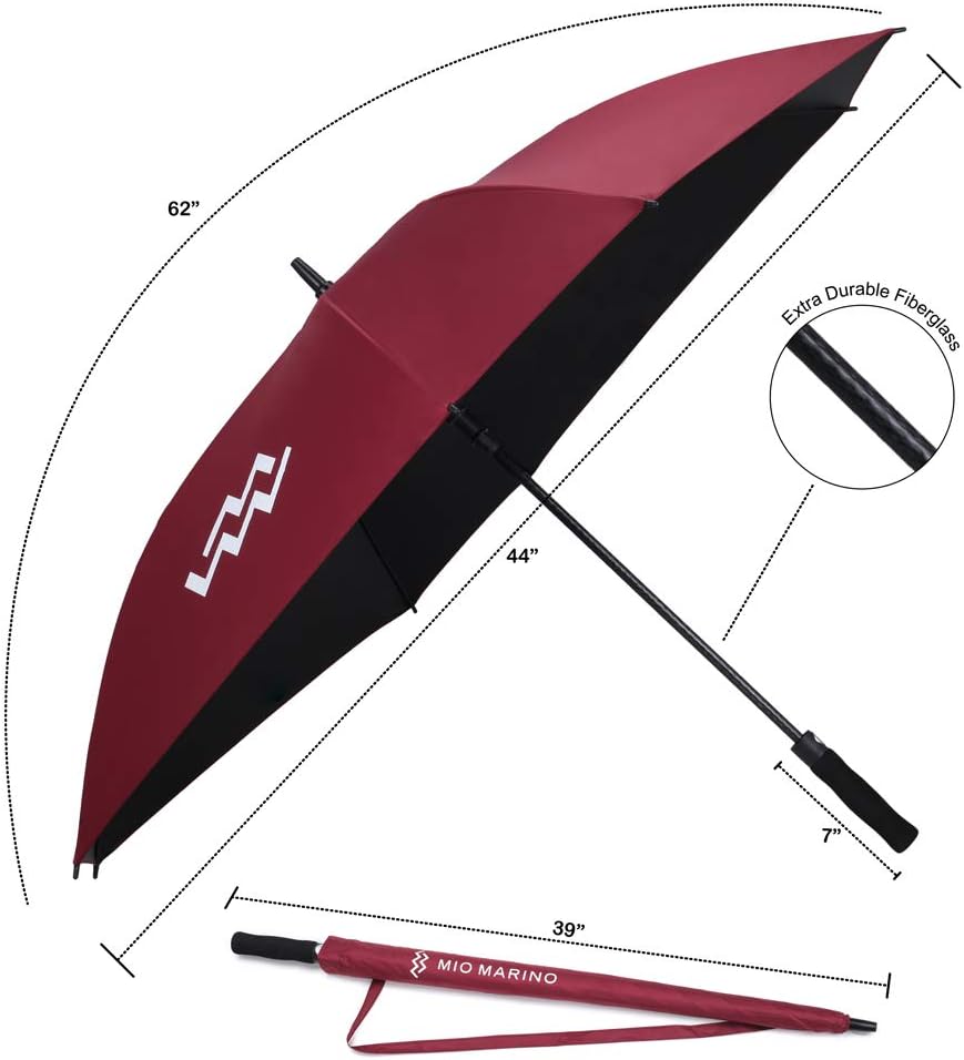 Marino Avenue Golf Umbrella 62 Inch - Windproof -Automatic Open - UV Protection- Square Umbrella for Men Women - Burgundy - One Size