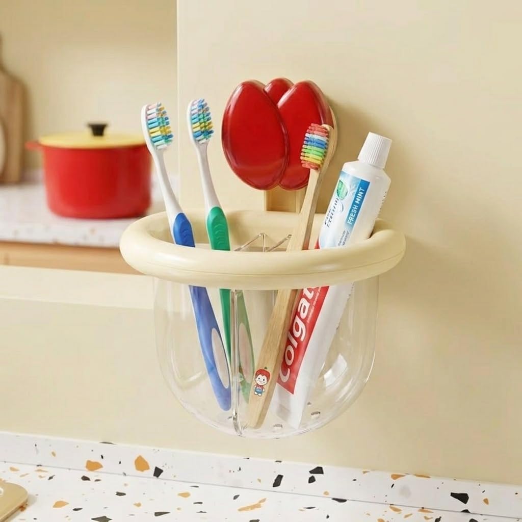 Sajani Self Adhesive Wall Mounted Toothbrush Holder, Flower Design Bathroom Storage Cup, Multi-Purpose Wall Organizer for Toothbrush, Toothpaste, Makeup Brushes (Tulip Design Holder)-image-13