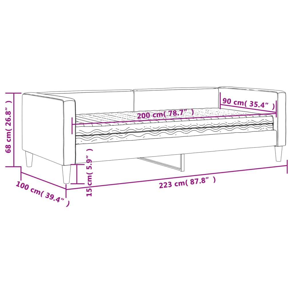vidaXL Tagesbett mit Matratze Hellgrau 90x200 cm Stoff
