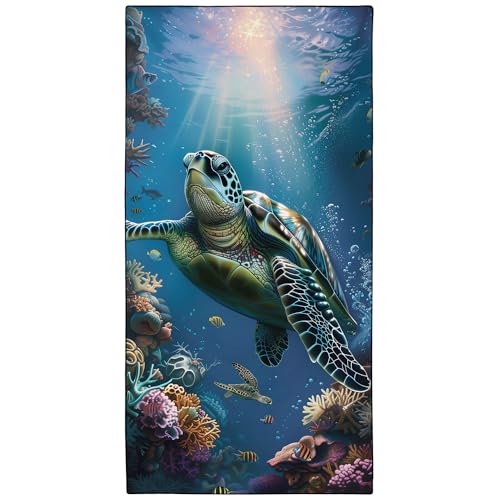 YISUMEI Serviette de plage tortue sous-marine pour adultes, extra large, 180 x 90 cm, en microfibre, à séchage rapide, pour voyage, natation, camping, sport