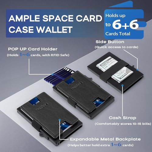 Image of RUNBOX Slim Wallet for Men, RFID Aluminum Pop-Up Card Holder for 12 Cards | Minimalist Front Pocket Design, Elastic Cash Strap, RFID Protection, Gift for Men on Birthdays, Father's Day, and Christmas