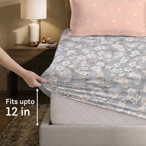 Image of MYTRIDENT Soft Comfort Bedsheet for Double Bed King Size | 72 Inches x 78 Inches + 12 Inches | 180 TC, 100% Cotton, Elastic fittedsheet with 2 Pillow Covers | Soft and Breathable - Elysin