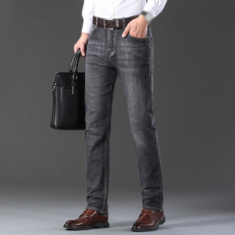 Solid Color Stretch Jeans Straight Leg Denim Slim Jeans Pants Men's Pants4