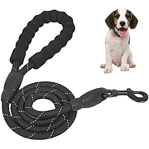 Proboths 5 FT Strong Dog Leash with Comfortable Padded Handle and Highly Reflective Threads for Medium and Large Dogs Black