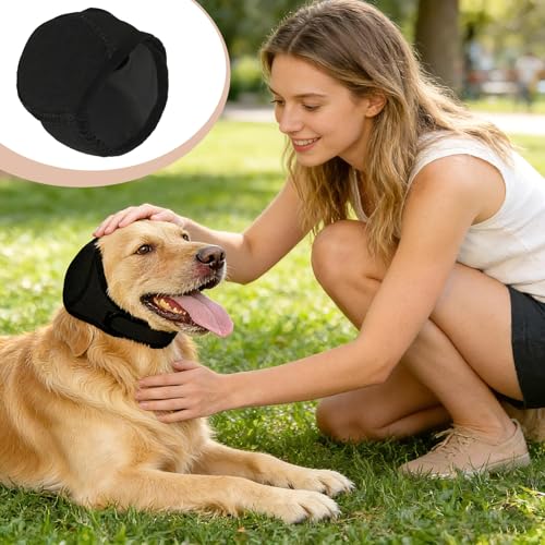 KERYBW Hunde Ohrenschützer Geräuschreduzierung, Wasserdichter Ohrenschutz, Gehörschutz Hund, Elastische Umwicklung Mit Schalldämmung für Geräuschblockierung, Beruhigung, Baden, Winter (Schwarz M)