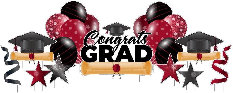 VictoryStore Yard Decorations Congrats Grad Graduation Yard Cards 11 Piece Set, Graduation Yard Signs with Stakes (Scarlet Red)
