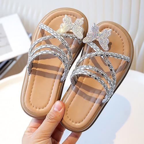 Girls Open Toe Slippers Butterfly Rhinestone Glitter Sequin Flat Kids Non-Slip Soft Summer Casual Beach Sandals4