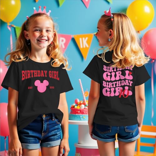 Image of GLIGLITTR 10th Birthday Girls Shirt 10 Year Old Birthday Girl Tshirt Est 2015 Kids Girl Ten Bday Party Short Sleeve Tee Tops