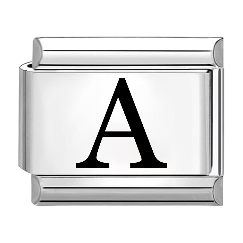 Abalorio Quiges para pulseras de estilo italiano, de acero inoxidable con la letra A grabada con láser, mide 9 mm
