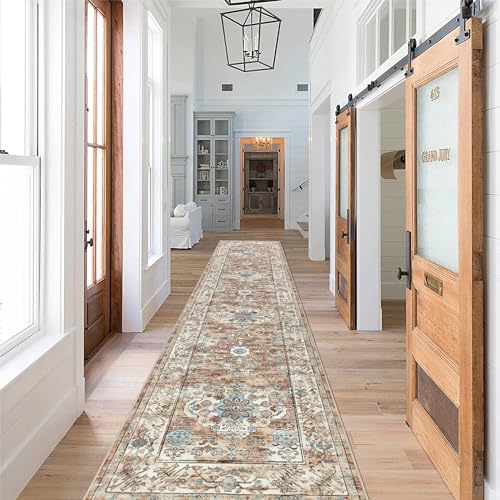 Pauwer Long Hallway Runner Rug 2'6''x12', Boho Washable Runner Rugs with Rubber Backing, Non Slip Carpet Runner for Hallways, Farmhouse Rug Runners for Kitchen Laundry Room Entryway