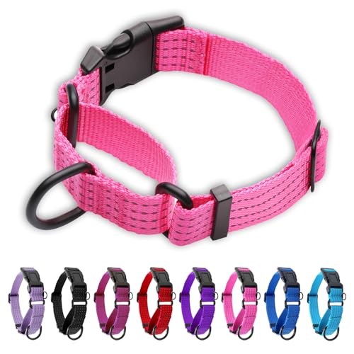 Image of Martingale Dog Collar, Reflective No Pull with Buckle, Pink, S | Escape Proof without choking ,Training Collar with Quick Release Buckle, Adjustable Heavy Duty Nylon collars for S M L Dogs