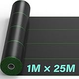 1mx25m Heavy Duty Weed Control Membrane Garden Weed Barrier Fabric for Landscaping Driveway Gravel Artificial Grass Lawn Underlay Woven Roll Ground Cover Weed Block Patios, Garden, Flower Beds Black