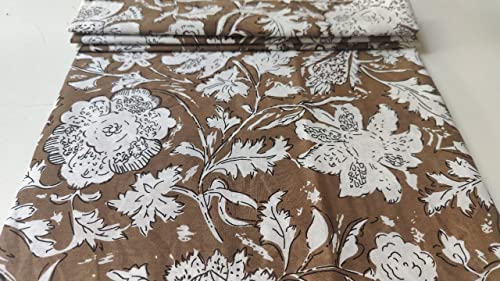 Image of Floral Printed Cotton Fabric Cloth Hand Block Print Fabric Women Material Running Jaipuri Hand Block Printed Women Dress Material Kurtis Natural 44 inch Inches Width 2.5 Meter (Pattern 6)