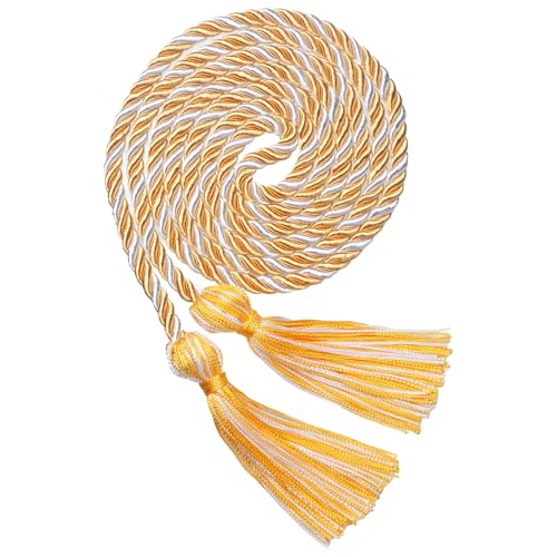 Image of ONUPGO Gold White Graduation Cord, Graduation Honor Cords Rayon Braided Tassel Cord for 2026, 68 inch Polyester Yarn Long Robe Honor Rope for Graduation Students, Bachelor Gown