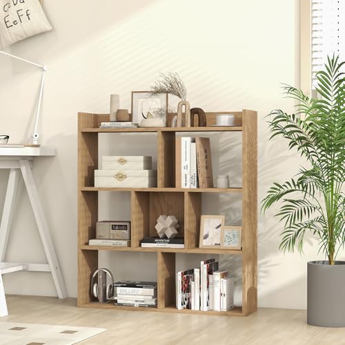 RELAX4LIFE Libreria Scaffale in Legno, Libreria a 7 Cubi con Kit Anti-Ribaltamento, Espositore Scaffale di Stoccaggio per Studio, Camera da Letto, Soggiorno (Naturale, 80 x 20 x 90 cm)