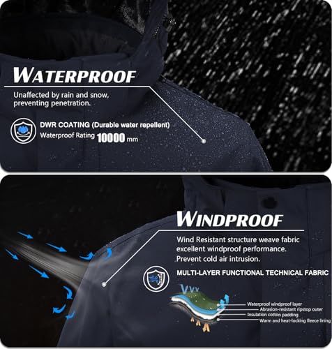 Image of Mens Skiing Jackets Winter Waterproof Snow Jackets Fleece Lined Insulated Heavy Parka Jackets Coats with Hoode