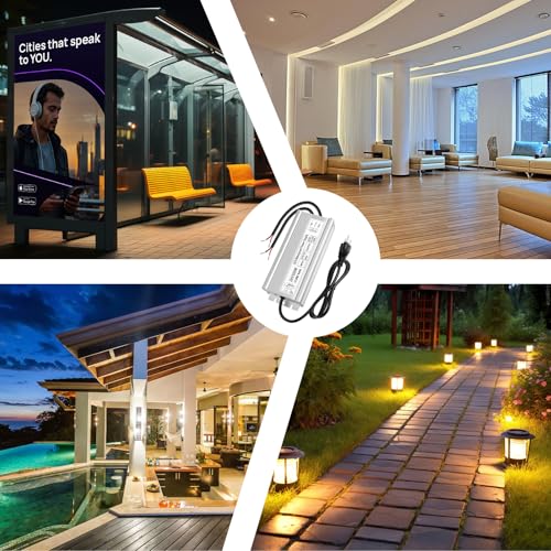 Image of 24V 350W LED Power Supply, IP67 Waterproof LED Driver, Low Voltage Transformer, AC 90-140V to DC 24V 14.6A Converter with 3-Prong Plug 3.3 Ft Cable for Outdoor LED Light, Landscape Light, Industrial