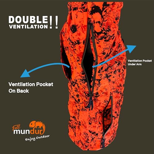 Full mundur Outdoorjacke, Orange Camo Jagdjacke, Wanderjacke, leichte Übergangsjacke, winddichte Jacke, wasserdichte Regenjacke, atmungsaktive Funktionsjacke mit abnehmbarer Kapuze für Herren