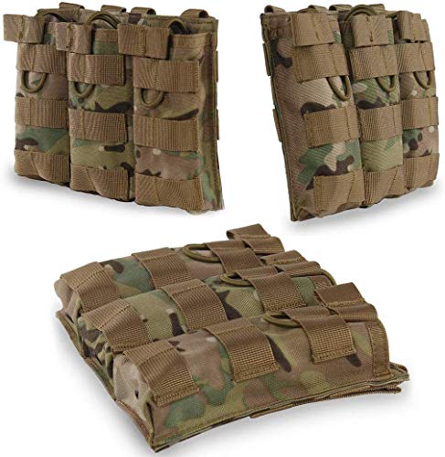 Mlida Molle Mag Pouch , Tactical Triple Magazine Pouch , Open-Top Nylon Modular Accessories Bag on Vest for M4 M16 AR15 AK Type Magazines - Camouflage - Thumbnail 6