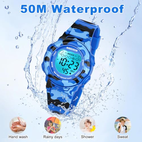 Image of SOCICO Kids Digital Watch 50M Waterproof & 7 Color Lights for Boys Girls