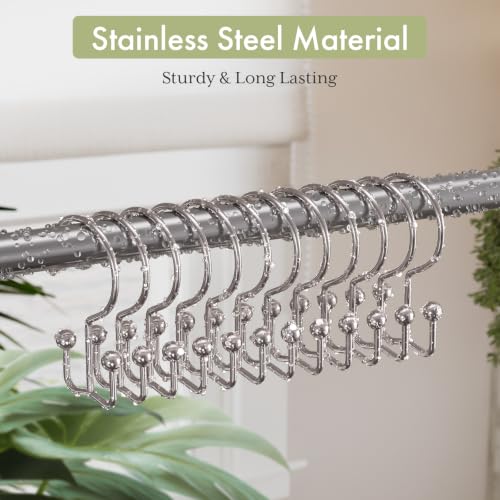 Image of Amazer Shower Curtain Hooks Rings, Double Shower Curtain Hooks Rust Proof Stainless Steel Shower Curain Hangers 12Pcs, Polished Nickel Shower Hooks for Bathroom Shower Curtain Rod