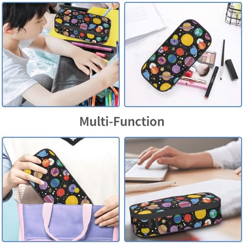 Image of Cartoon Space Planet Pencil Case Organizer Big Capacity Pencil Pouch Stationery With Zipper School Supplies Pencil Bag For Girls Boys Office